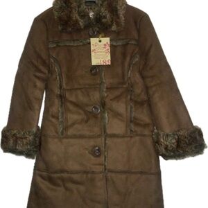 The Children's Place Brown Faux Suede Jacket with Faux Fur Trim
